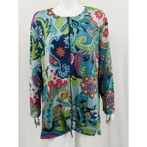 Jess & Jane Top Womens 3X Marina Multi Floral Colorful Abstract Sheer Artsy Knit